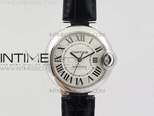 Ballon Bleu 33mm SS AF white Textured Dial on Black Croco Leather Strap