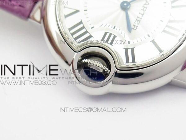 Ballon Bleu 33mm SS AF White Textured Dial on Purple Crocodile Strap Ronda Quartz - Image 10