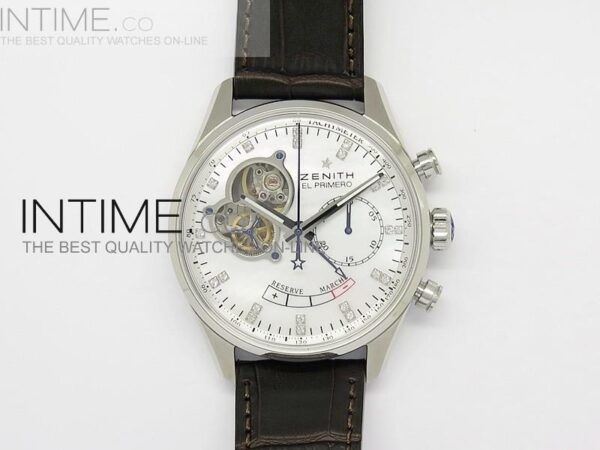El Primero SS AXF Silver Dial on Black Leather Strap