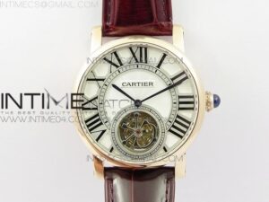 Rotonde Flying Tourbillon RG BLF White Dial on Brown Leather Strap V2