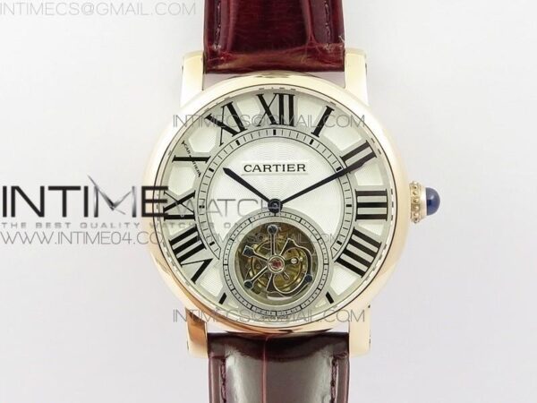 Rotonde Flying Tourbillon RG BLF White Dial on Brown Leather Strap V2