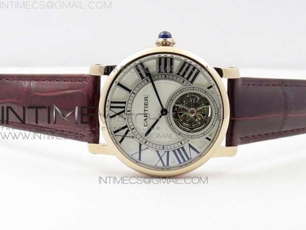 Rotonde Flying Tourbillon RG BLF White Dial on Brown Leather Strap V2 - Image 6