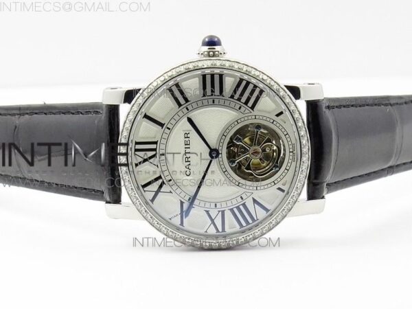 Rotonde Flying Tourbillon SS BLF White Dial Diamonds Bezel on Black Leather Strap V2 - Image 12