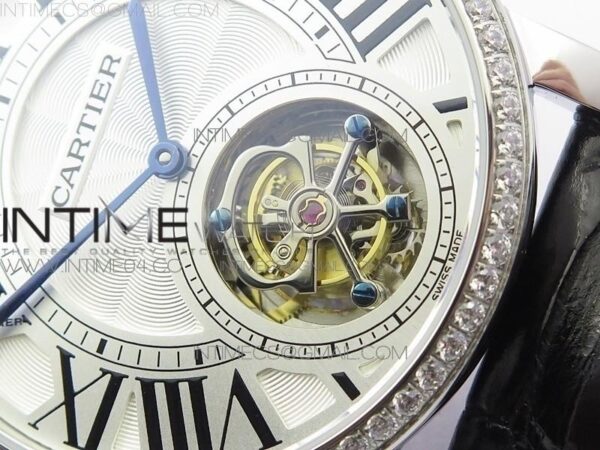 Rotonde Flying Tourbillon SS BLF White Dial Diamonds Bezel on Black Leather Strap V2 - Image 2