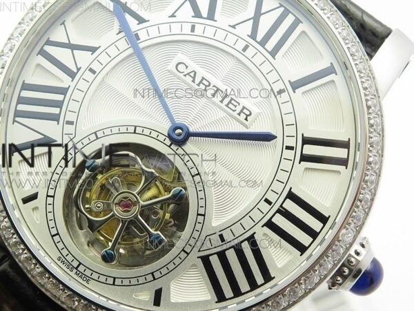Rotonde Flying Tourbillon SS BLF White Dial Diamonds Bezel on Black Leather Strap V2 - Image 11
