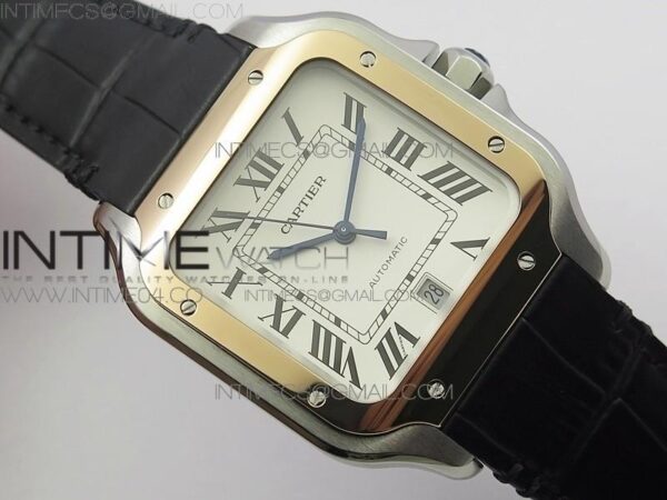 Santos de Cartier 40mm 2018 SS/RG V6F White Dial on Black Leather Strap - Image 22