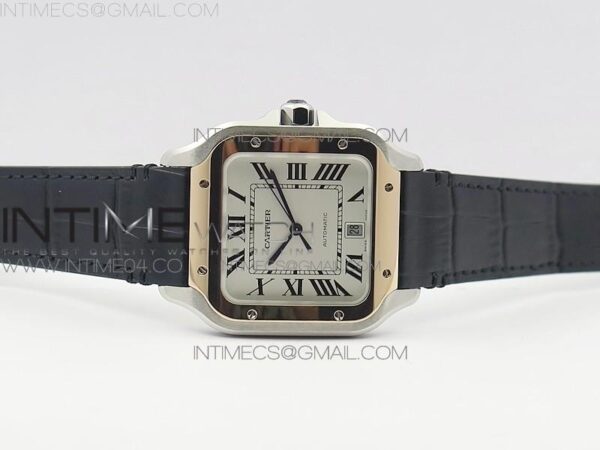 Santos de Cartier 40mm 2018 SS/RG V6F White Dial on Black Leather Strap - Image 3