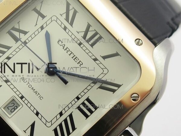 Santos de Cartier 40mm 2018 SS/RG V6F White Dial on Black Leather Strap - Image 5
