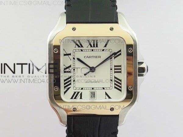 Santos de Cartier 40mm 2018 SS/RG V6F White Dial on Black Leather Strap