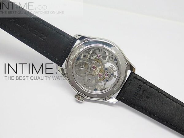 Zenith Tourbillon SS Black Skeleton Dial on Black Leather Strap - Image 10
