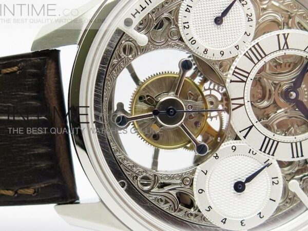 Zenith Tourbillon SS White Skeleton Dial on Brown Leather Strap - Image 4