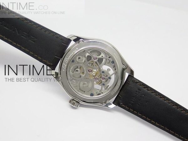 Zenith Tourbillon SS White Skeleton Dial on Brown Leather Strap - Image 8