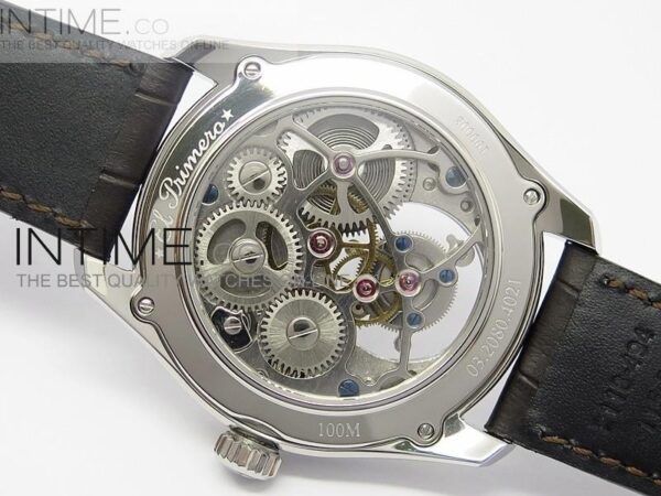Zenith Tourbillon SS White Skeleton Dial on Brown Leather Strap - Image 9