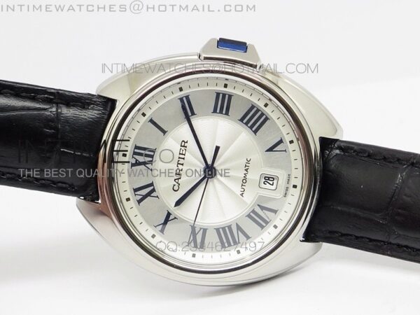 CLE DE CARTIER SS V6F WHITE TEXTURED DIAL ON BLACK LEATHER STRAP MIYOTA9015 - Image 3