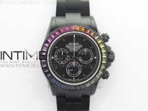 Daytona Blaken Rainbow Crystal Bezel PVD OXF Best Edition Black Dial on PVD Bracelet A7750