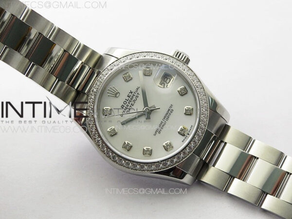 DateJust 31mm 72610 SS Crystals Bezel APSF Best Edition White MOP Dial Crystals Markers on Oyster Bracelet A2824 - Image 3