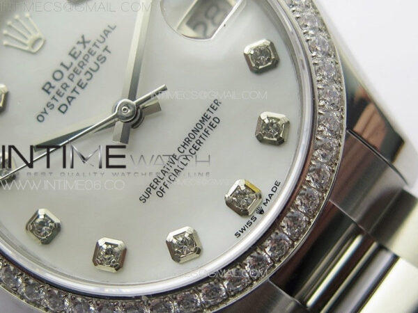 DateJust 31mm 72610 SS Crystals Bezel APSF Best Edition White MOP Dial Crystals Markers on Oyster Bracelet A2824 - Image 6