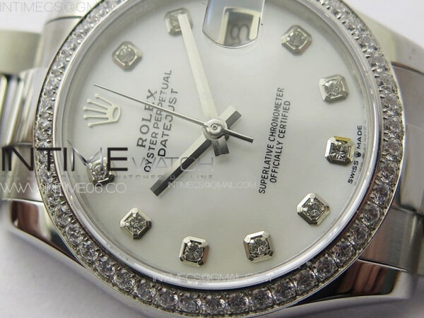 DateJust 31mm 72610 SS Crystals Bezel APSF Best Edition White MOP Dial Crystals Markers on Oyster Bracelet A2824 - Image 7