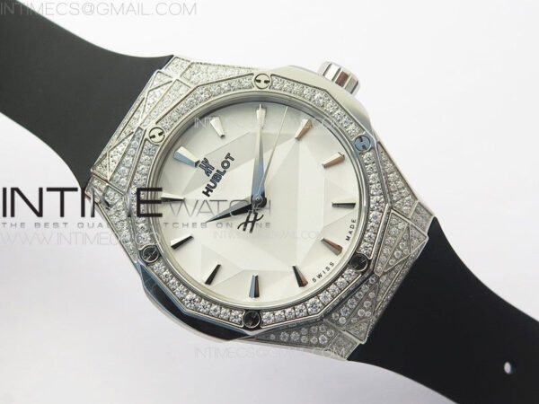 Classic Fusion Orlinski SS Full Real Diamonds B50F 1:1 Best Edition White Faceted Dial on Black Rubber Strap A2892 - Image 2