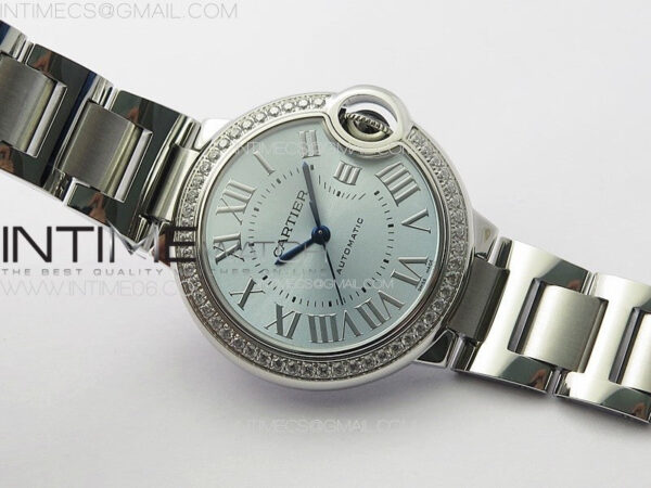 Ballon Bleu 33mm Diamonds Bezel SS K3F 1:1 Best Edition Ice Blue Dial on SS Bracelet A076 - Image 3