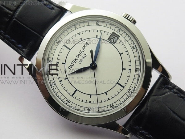 Calatrava 5296G SS ZF 1:1 Best Edition White Dial Blue Hands on Black Leather Strap 324CS - Image 2