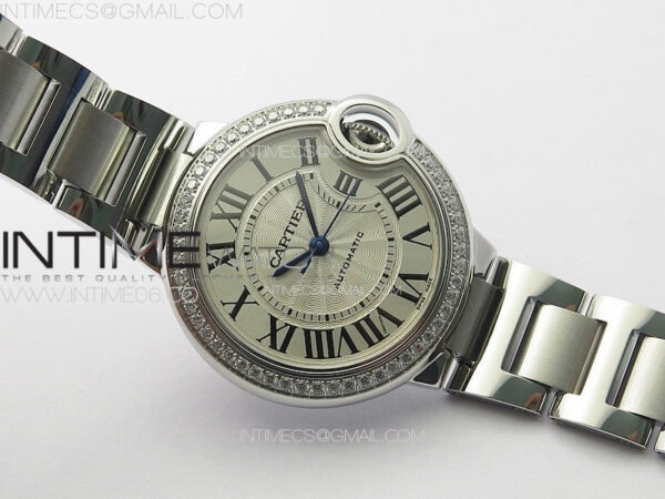 Ballon Bleu 33mm Diamonds Bezel SS K3F 1:1 Best Edition White Textured Dial on SS Bracelet A076 - Image 2