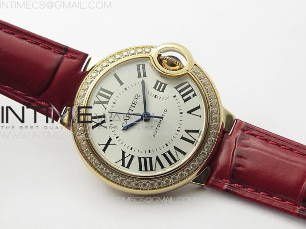 Ballon Bleu 33mm Diamonds Bezel RG K3F 1:1 Best Edition White Dial on Red Leather Strap A076 - Image 2