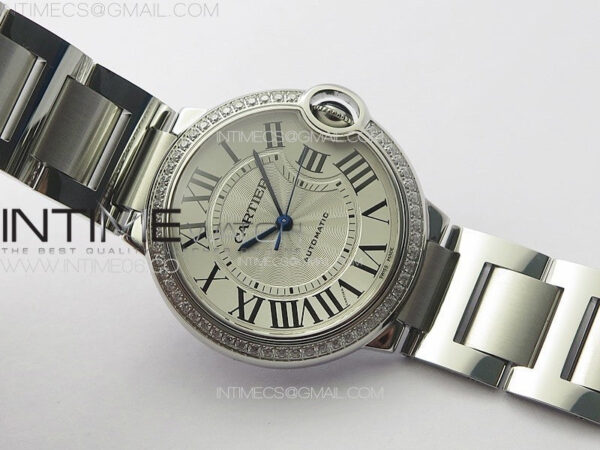 Ballon Bleu 36mm Diamons Bezel SS K3F 1:1 Best Edition White Textured Dial on SS Bracelet A076 - Image 2