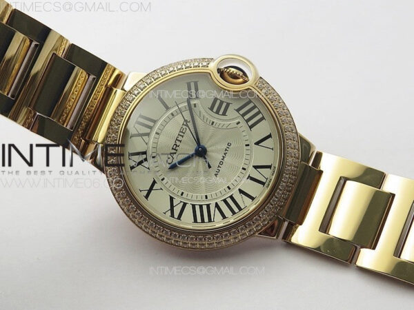 Ballon Bleu 36mm Double Diamonds Bezel RG K3F 1:1 Best Edition White Textured Dial on SS Bracelet A076 - Image 2