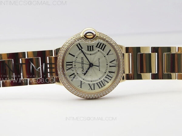 Ballon Bleu 36mm Double Diamonds Bezel RG K3F 1:1 Best Edition White Textured Dial on SS Bracelet A076 - Image 3