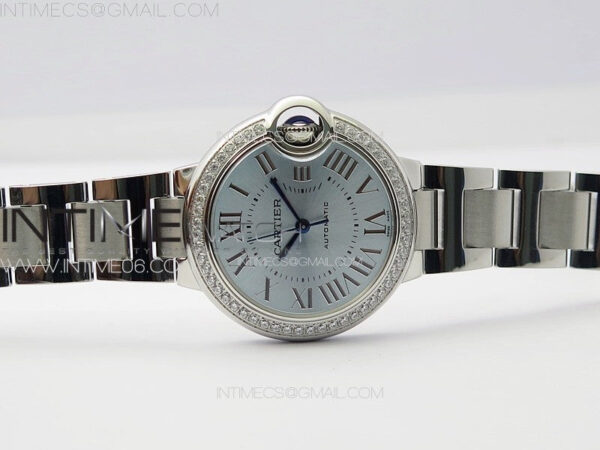 Ballon Bleu 33mm Diamonds Bezel SS K3F 1:1 Best Edition Ice Blue Dial on SS Bracelet A076 - Image 5