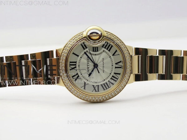 Ballon Bleu 33mm Double Diamonds Bezel RG K3F 1:1 Best Edition White Textured Dial on SS Bracelet A076 - Image 3
