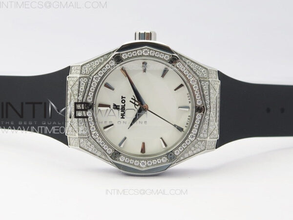 Classic Fusion Orlinski SS Full Real Diamonds B50F 1:1 Best Edition White Faceted Dial on Black Rubber Strap A2892 - Image 3