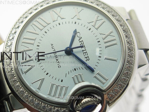 Ballon Bleu 33mm Diamonds Bezel SS K3F 1:1 Best Edition Ice Blue Dial on SS Bracelet A076 - Image 7