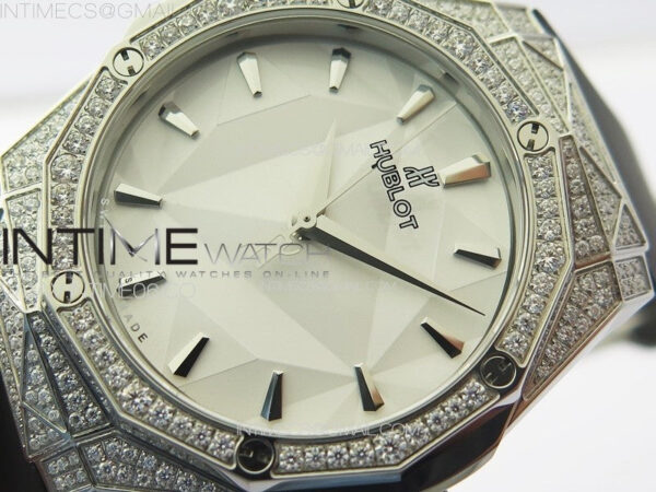 Classic Fusion Orlinski SS Full Real Diamonds B50F 1:1 Best Edition White Faceted Dial on Black Rubber Strap A2892 - Image 4
