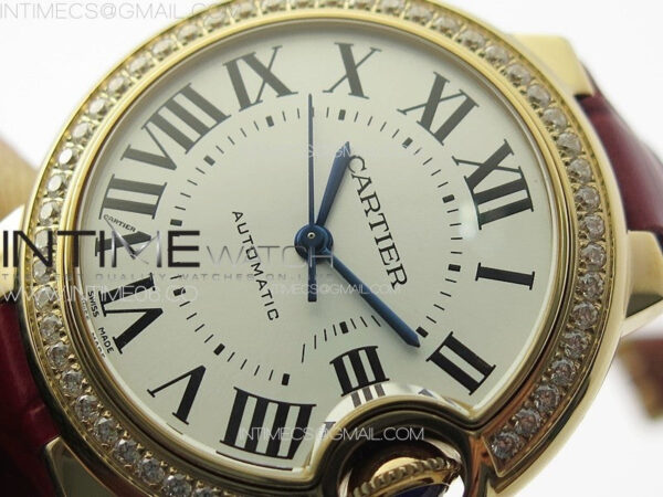 Ballon Bleu 33mm Diamonds Bezel RG K3F 1:1 Best Edition White Dial on Red Leather Strap A076 - Image 4