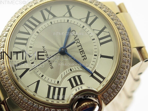 Ballon Bleu 36mm Double Diamonds Bezel RG K3F 1:1 Best Edition White Textured Dial on SS Bracelet A076 - Image 4