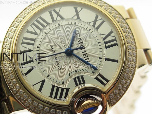 Ballon Bleu 33mm Double Diamonds Bezel RG K3F 1:1 Best Edition White Textured Dial on SS Bracelet A076 - Image 4