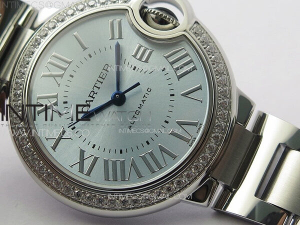 Ballon Bleu 33mm Diamonds Bezel SS K3F 1:1 Best Edition Ice Blue Dial on SS Bracelet A076 - Image 9