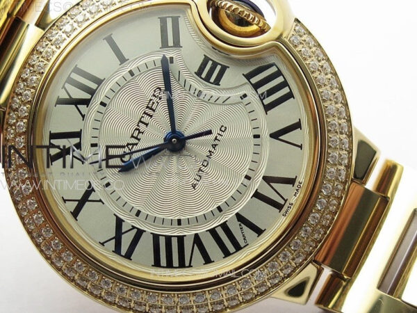 Ballon Bleu 33mm Double Diamonds Bezel RG K3F 1:1 Best Edition White Textured Dial on SS Bracelet A076 - Image 5