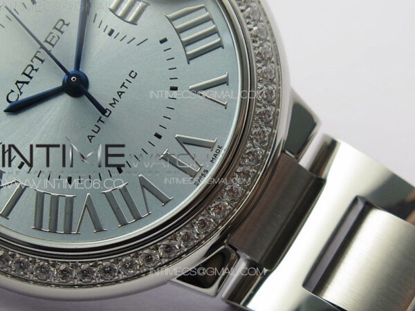 Ballon Bleu 33mm Diamonds Bezel SS K3F 1:1 Best Edition Ice Blue Dial on SS Bracelet A076 - Image 11