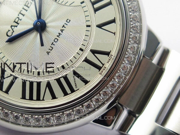 Ballon Bleu 33mm Diamonds Bezel SS K3F 1:1 Best Edition White Textured Dial on SS Bracelet A076 - Image 6