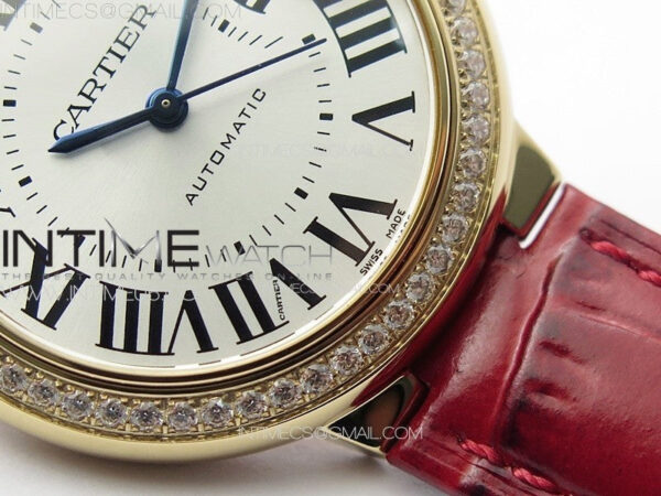 Ballon Bleu 33mm Diamonds Bezel RG K3F 1:1 Best Edition White Dial on Red Leather Strap A076 - Image 6