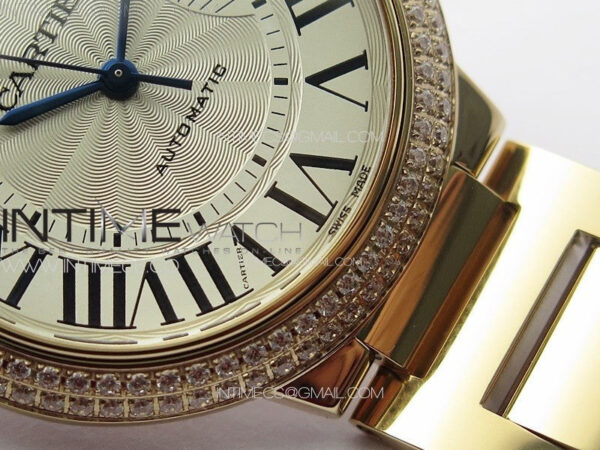 Ballon Bleu 36mm Double Diamonds Bezel RG K3F 1:1 Best Edition White Textured Dial on SS Bracelet A076 - Image 6