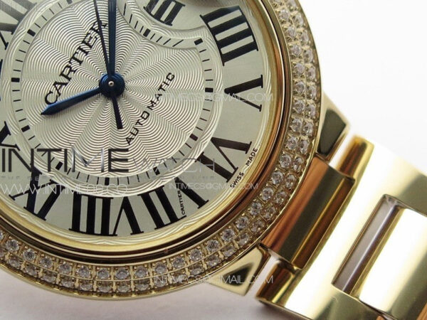 Ballon Bleu 33mm Double Diamonds Bezel RG K3F 1:1 Best Edition White Textured Dial on SS Bracelet A076 - Image 6