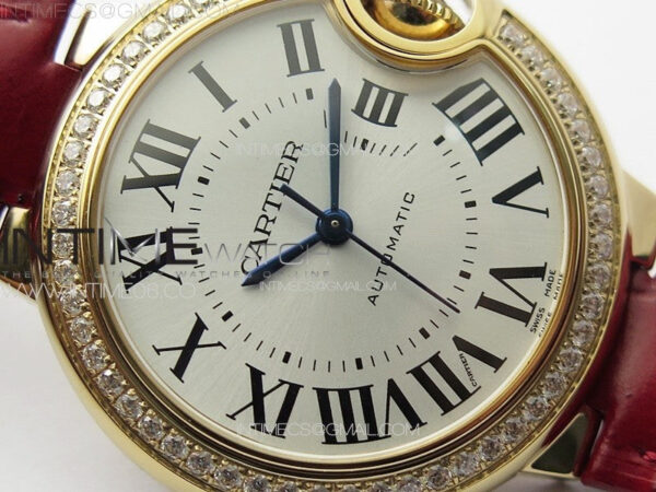 Ballon Bleu 33mm Diamonds Bezel RG K3F 1:1 Best Edition White Dial on Red Leather Strap A076 - Image 7