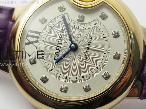 Ballon Bleu 33mm RG K3F 1:1 Best Edition White Textured Dial on Purple Leather Strap A076 - Image 7
