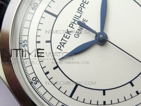 Calatrava 5296G SS ZF 1:1 Best Edition White Dial Blue Hands on Black Leather Strap 324CS - Image 7