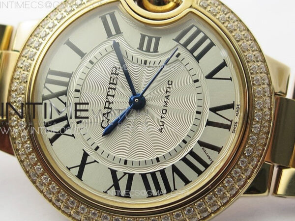 Ballon Bleu 33mm Double Diamonds Bezel RG K3F 1:1 Best Edition White Textured Dial on SS Bracelet A076 - Image 7