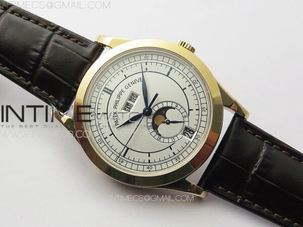 Annual Calendar Moonphase 5396 RG PPF 1:1 Best Edition White/Blue Dial on Brown Leather Strap A324 - Image 2